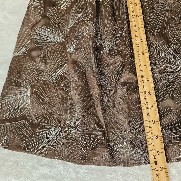 🦃Talbots Pure Silk Pleated Skirt Brown Silver Floral Embroidered Floral Size 12 - Picture 8 of 8